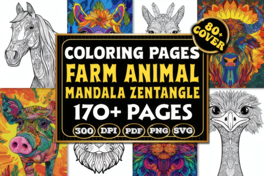 2. Amazing Farm Animal Zentangle Coloring Book