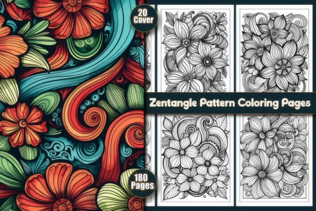 Beautiful Floral Zentangle Pattern Coloring Book with 180 Printable Pages