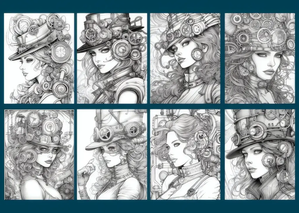 Steampunk Girls Coloring Book