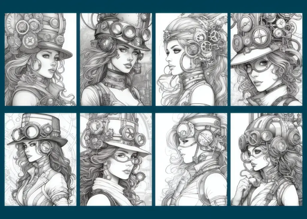 Steampunk Girls Coloring Book