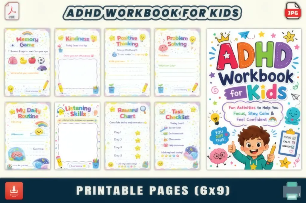 Mindset-Reframing Behavior Tracking ADHD Activity Pages for Kids