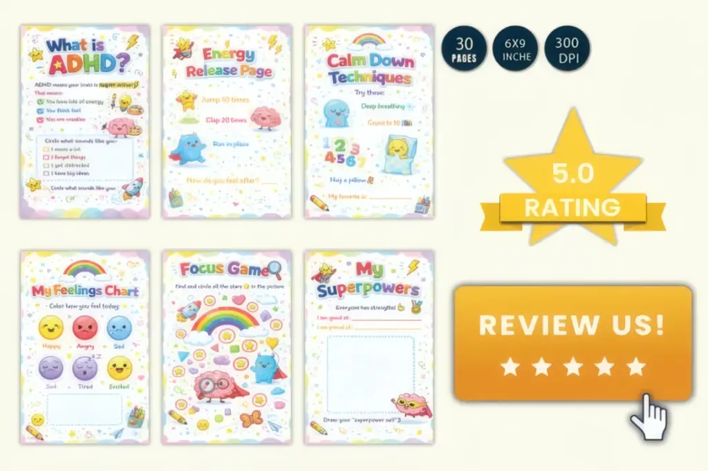 Mindset-Reframing Behavior Tracking ADHD Activity Pages for Kids