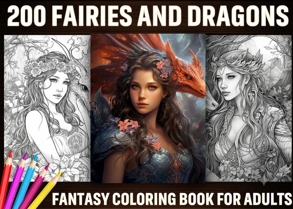 Majestic Fairies and Dragons Fantasy Coloring Book