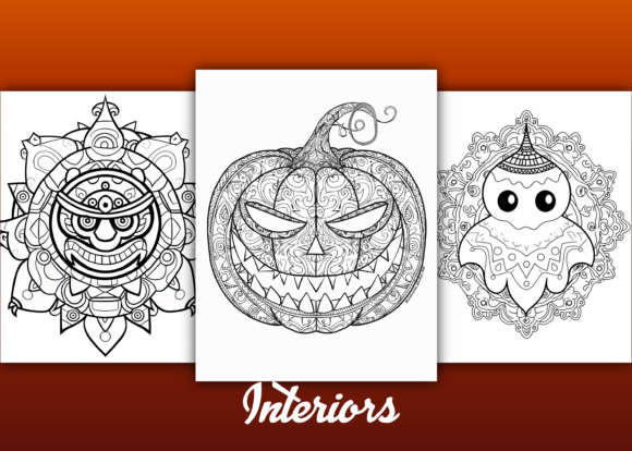 mix of Halloween mandala coloring pages centered on ghosts, pumpkins, hats, spooky houses, and decorative seasonal symbols